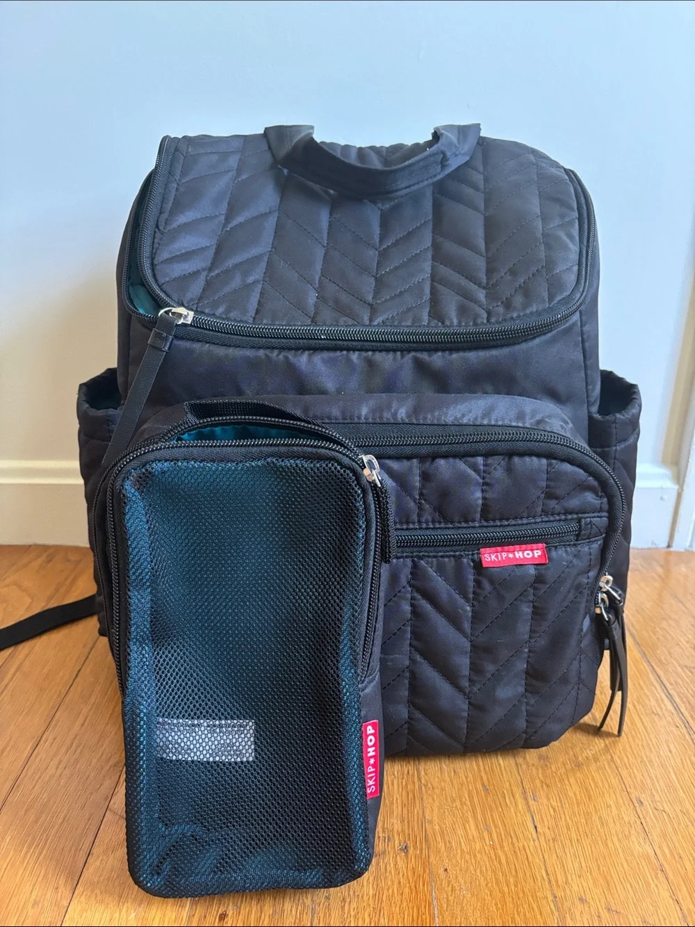 Skip Hop Black Quilted Backpack with Front Organizer Pouch